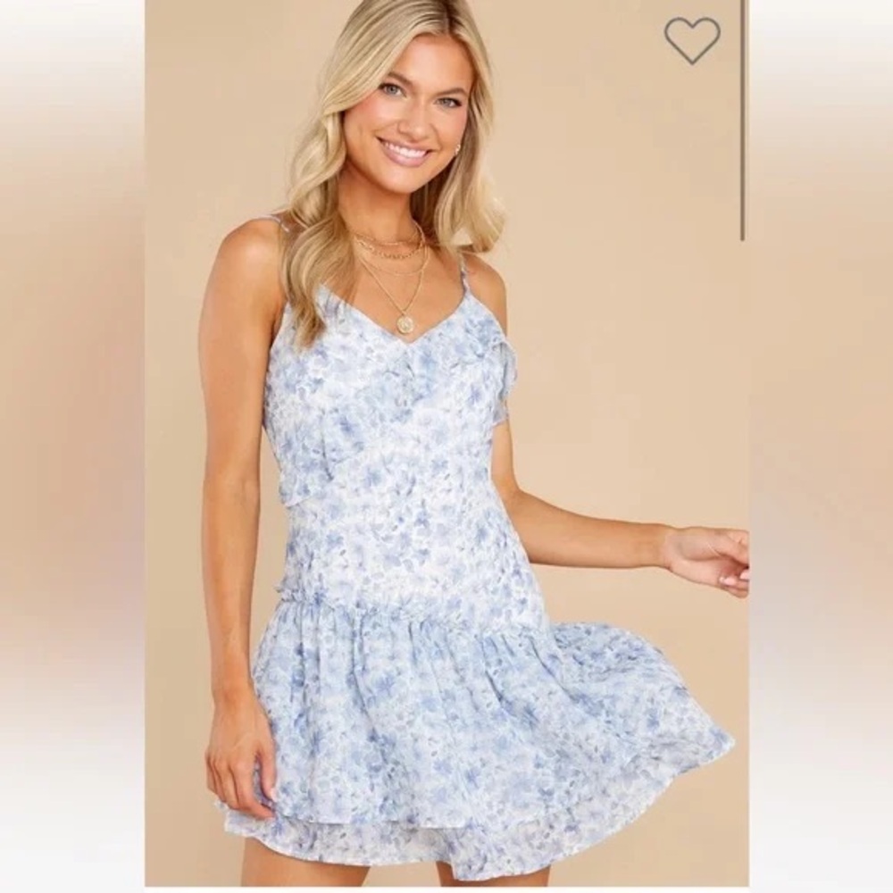 Floral Blue Ruffle Dress